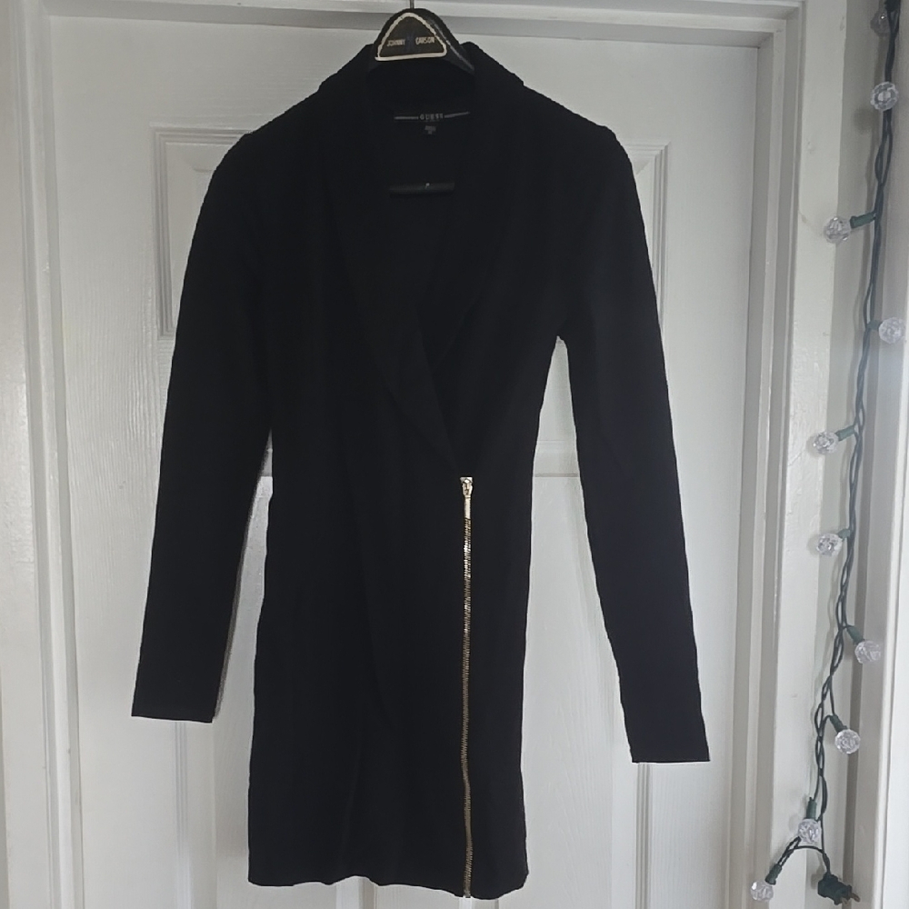 Black Long Sleeve Jacket with Gold Zipper